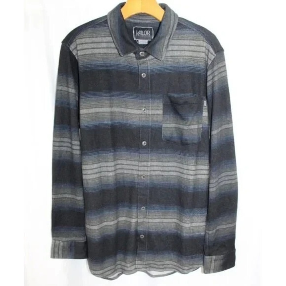 Valor Collective Mens Grey Blue Striped Long Sleeve Button Up Shirt M